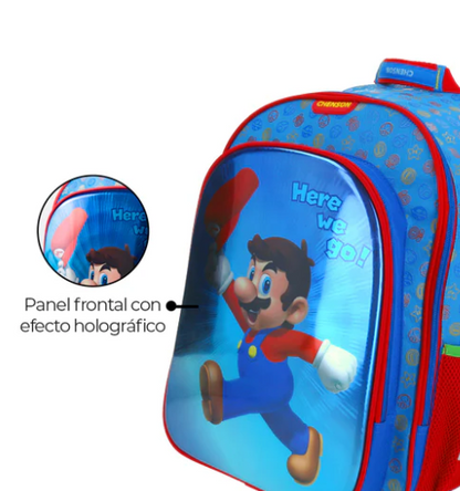 Mochila Escolar Primaria Mario Bros Flashy / con Carrito | Chenson