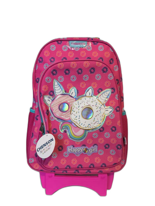 Mochila Escolar Primaria Happy Girl Donas Unicornio Rosa / con Carrito | Chenson